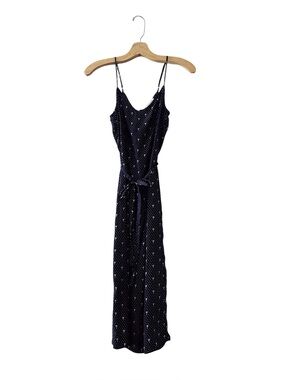 HVN by Harley Viera-Newton Polka Dot Palm Tree Silk Maxi Sleeveless Dress Navy